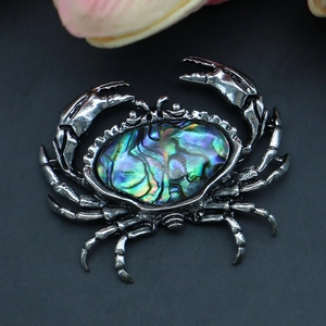 Vintage silver crab brooch with iridescent abalone shell inlay for creative jewelry styles