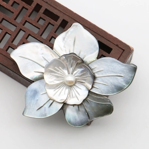 Vintage double layer shell flower brooch and pendant with natural black mother of pearl