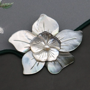 Exquisite natural shell flower brooch with center pearl and iridescent petals for women