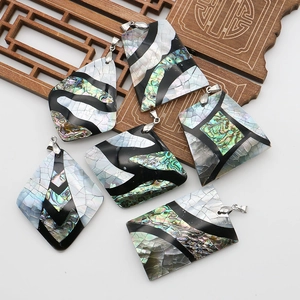Natural Abalone Mother Of Artificial Pearl Shell Splicing Pendant For DIY Necklace Jewelry Making Geometric Mosaic Pendant Only