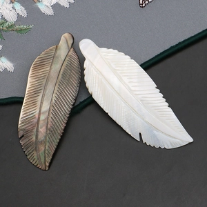 Natural sea shell feather pendant in black and white mop for DIY jewelry making