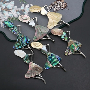 Artistic vintage lady dancer brooches with natural shell and abalone inlay decoration