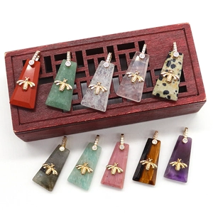Colgante de Abeja de Piedra Natural Forma Trapecio Aleación con Strass para DIY Collar Suministros de Joyería para Mujer