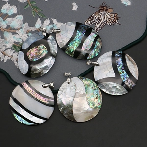 Natural mother of pearl and abalone shell mosaic pendants with elegant silver bail