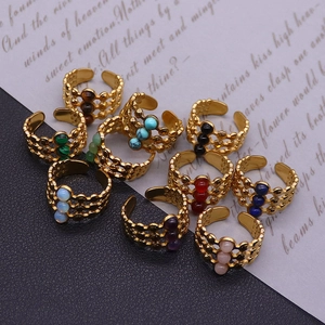 Bohemian 18K gold open ring set with turquoise and colorful natural stones