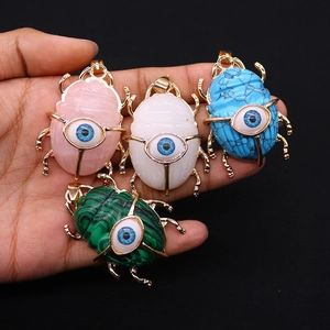 Naturstein Käfer Anhänger mit Evil Eye Inlay in vier verschiedenen Farben Set