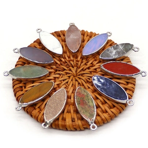 Natural Stone Marquise Pendant Only (Without Chain) Silver Plated Metal Edging DIY Jewelry Finding For Necklaces Accessories