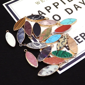 Colgantes marquise de piedra natural con borde dorado para bisutería DIY