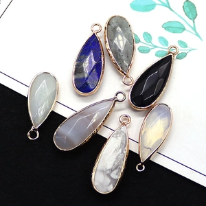 Lapis lazuli and opal teardrop gemstone pendants with gold plated frames for jewelry DIY
