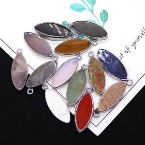 Marquise natural stone pendants with silver plated edges for DIY jewelry making