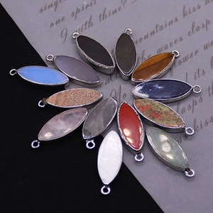 Marquise natural stone pendants with silver plated edges in diverse assorted colors