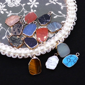 Irregular natural stone pendants with gold plated edges for DIY jewelry making