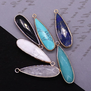Natural teardrop stone pendants with gold plating for DIY jewelry making and crafts