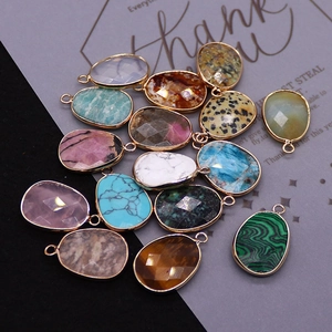 Oval faceted natural stone pendants with gold plated edges for DIY jewelry making