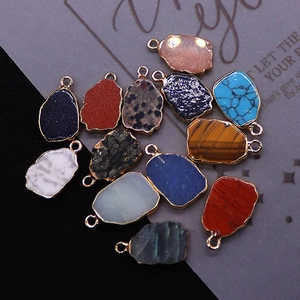 Irregular natural stone pendants with gold plated edges for DIY jewelry making