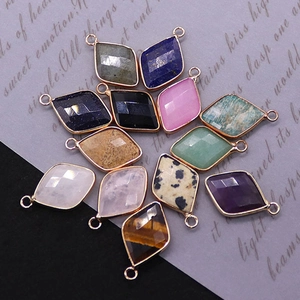 Natural gemstone rhombus pendants with gold plating for DIY jewelry making