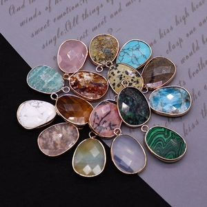 Polished teardrop natural stone pendants with gold plating for DIY jewelry making