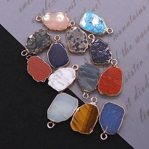 Irregular natural tiger eye and gemstone pendants with gold plated edges for DIY necklaces