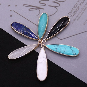 Set of six colorful teardrop faceted crystal pendants with gold edges for DIY necklace