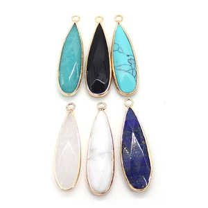 Set of six natural stone teardrop pendants with gold plating for DIY jewelry making