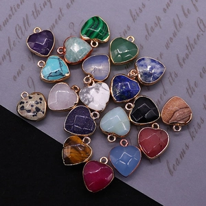 Pendentifs en pierre naturelle facettée en forme de cœur plaqué or pour bijoux DIY