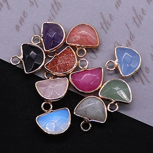 Natural stone semi-circle fan pendants with gold plated edges in ten assorted colors