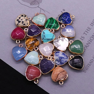 Pendentifs en pierre naturelle en forme de cœur avec bords dorés pour la création de bijoux