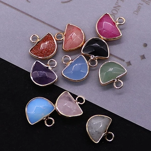 Faceted semi-round natural stone pendants with gold plating for DIY jewelry making