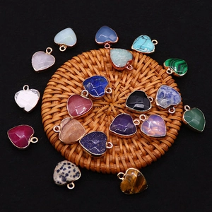 Pendentifs en pierre naturelle en forme de cœur avec bord doré pour bijoux DIY