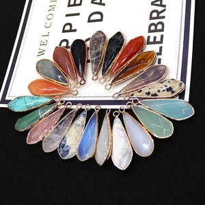 Pendentifs en pierre naturelle en forme de goutte avec bordure dorée pour bijoux DIY