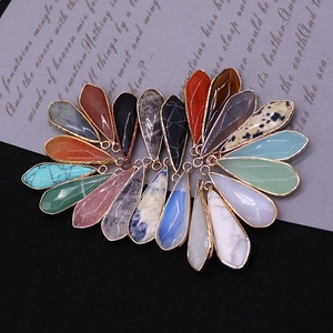 Pendentifs en pierre naturelle en forme de goutte avec bord doré pour bijoux DIY