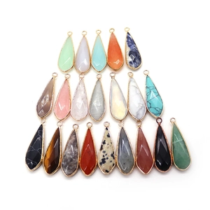 Pendentifs gouttes en pierre naturelle avec bordure dorée pour création de bijoux