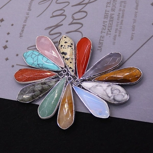 Set of 12 teardrop natural stone pendants with silver plated edges and metal loops