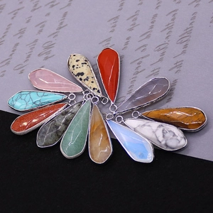Set of 12 teardrop natural stone pendants with silver metal loops for DIY necklaces