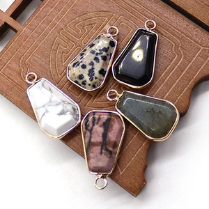 Natural Stone Trapezoid Coffin Pendant Electroplated Copper Edged Semi Precious Gemstone DIY Necklace Making Accessories For Men Women