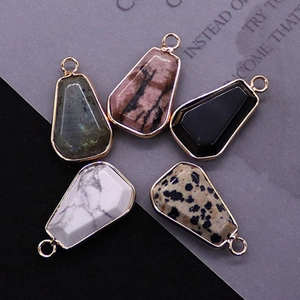 Set of 5 trapezoid natural stone pendants with gold plated edges for DIY jewelry making