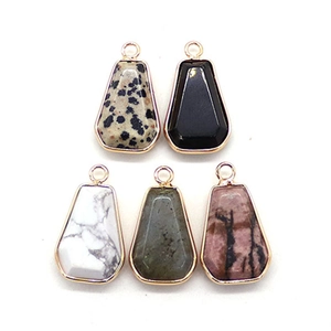 Trapezoid natural stone pendants with gold plated edges for DIY jewelry making