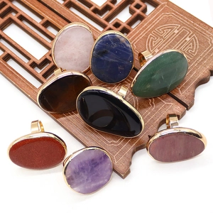 Anello Regolabile in Pietra di Cristallo Naturale Agata Grezza Geometrica Rame Placcato Oro Stile Etnico Gioielli di Moda Unisex