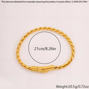Bracciale a corda dorata da uomo in acciaio inossidabile, lungo 21cm, pesa 20.5g