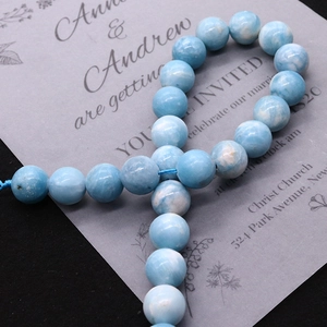 Natural sky blue larimar stone round beads for DIY jewelry making in a cross layout