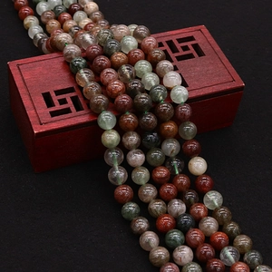 Natural Stone Round Beads Red Green Rutilated Quartz Phantom Crystal Loose Beads For DIY Jewelry Making Accessories