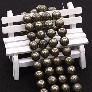 Strands of polished natural pyrite round beads with metallic luster for jewelry DIY