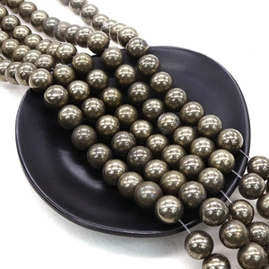 Polished natural pyrite round beads strands with metallic luster for DIY jewelry making