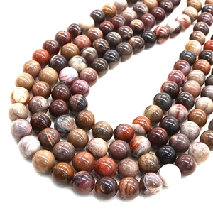 Natural petrified wood stone round beads with polished mineral texture for DIY jewelry making