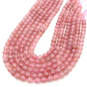 Polished natural strawberry quartz round beads for DIY handmade jewelry bracelets