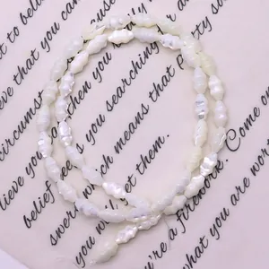 Natural seashell trochus beads necklace with shuttle shape and iridescent mother of pearl sheen