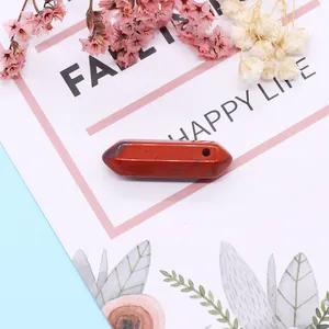 Pendentif pilier hexagonal en jaspe rouge poli pour la création de bijoux DIY