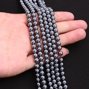 Polished grey terahertz natural stone beads for DIY jewelry and necklace making