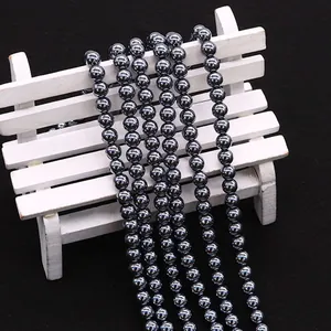 Polished grey terahertz natural stone round beads for DIY jewelry making and necklace