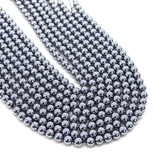 Deep grey metallic terahertz hematite round beads for DIY jewelry necklace making